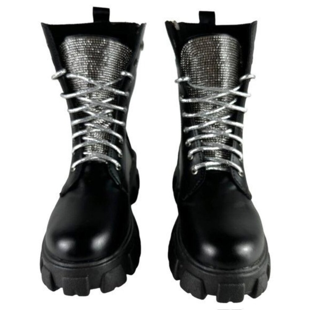 Sequined Tongue w Sparkling Lace Mid-Calf Boots Size (8)